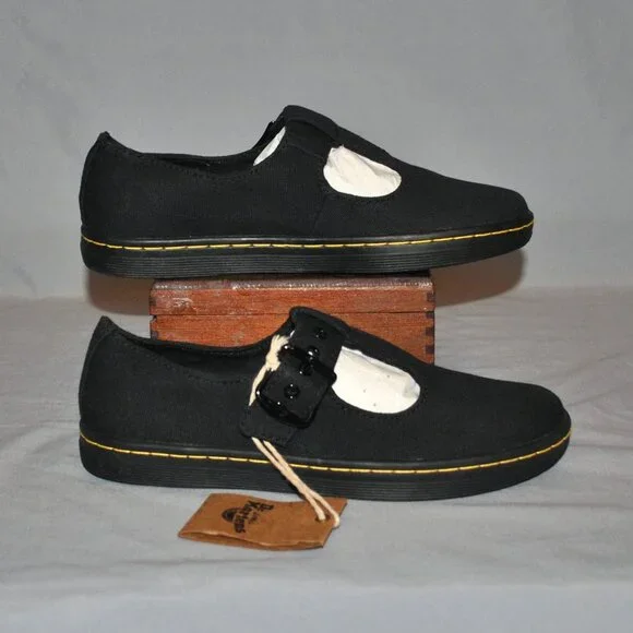 New Dr. Martens T-Bar Mary Janes Size 6 Black Canvas Woolwich Shoes - Picture 5 of 7